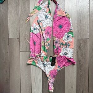 AFRM Pink and Green Floral Swimsuit